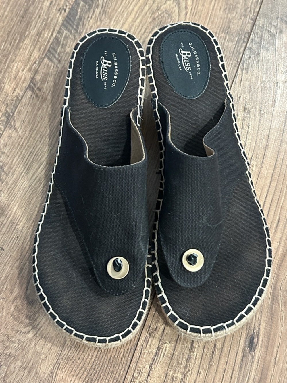 Bass Black Canvas Espadrille Wedge Sandals 2.5-3” Size 10 - Picture 2 of 9